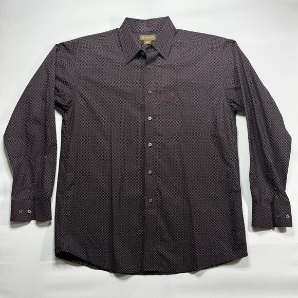 Ariat Men's Long Sleeve Purple Geo Print Western Button Up Shirt - Size L - Picture 1 of 6